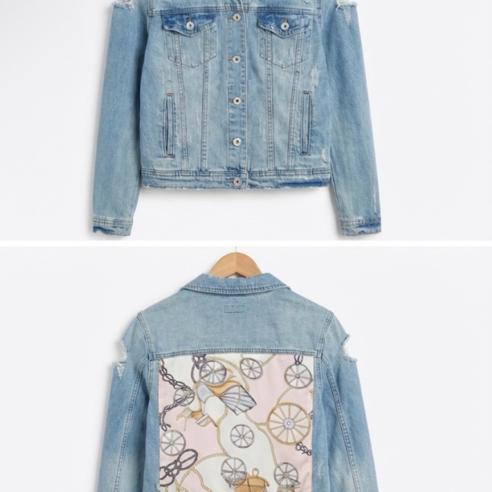 Hitrailz Denim Jacket Bold Contrast Relaxed Fit Distressed